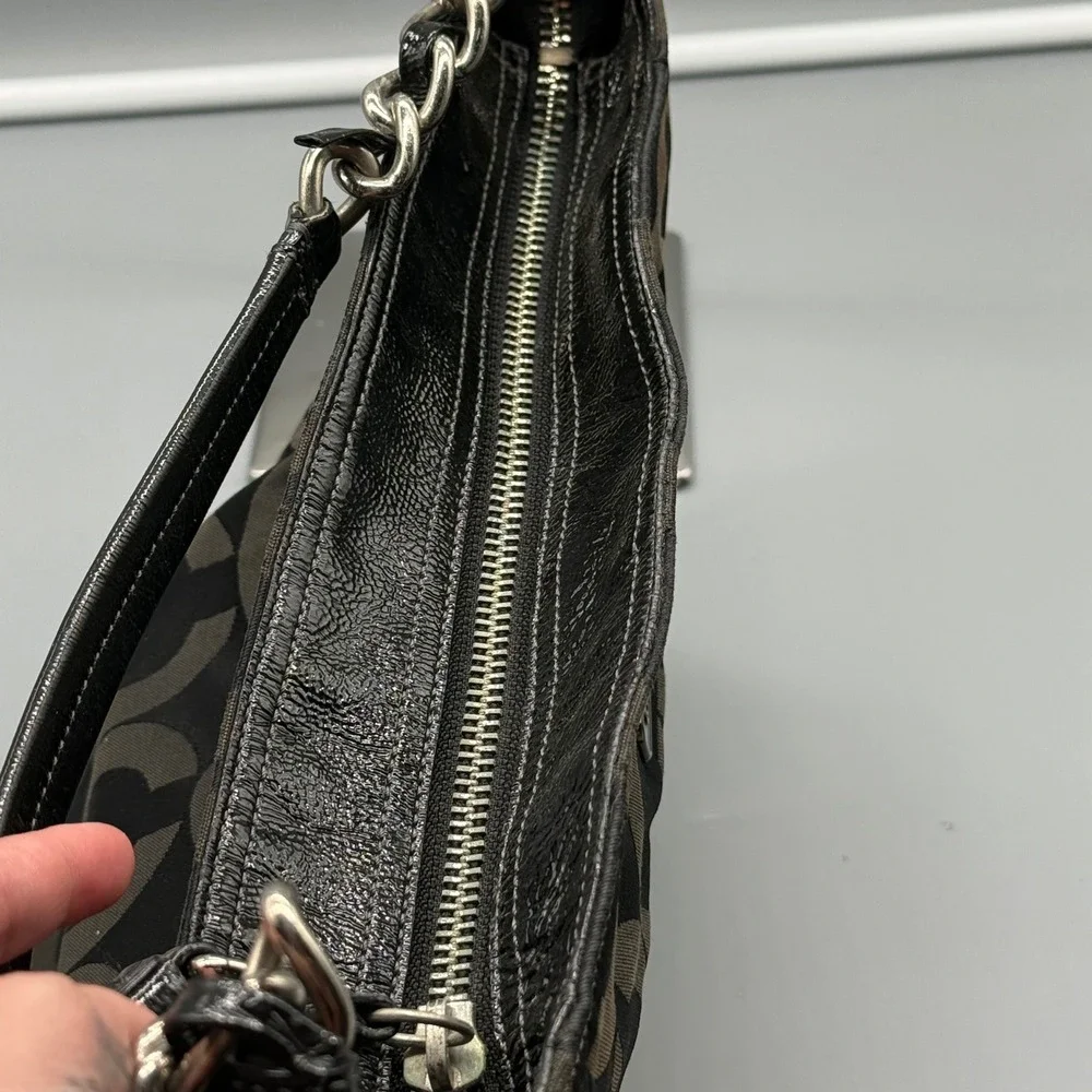 Y2K Coach Madison Signature C Black Jacquard Patent Leather Hobo Bag 14127